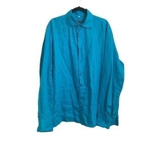 Island Importer Amalfi Linen Dress Shirt‎ Malibu Blue Size XXL